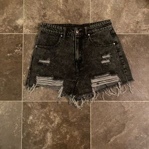 Black High Waist Denim Short